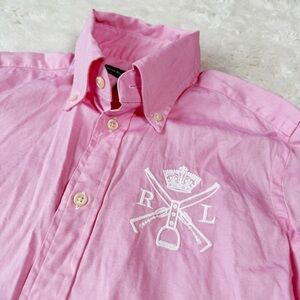 Ralph Lauren Sport Woman Pink Embroidered Crest Button Down Shirt US2 Luxury